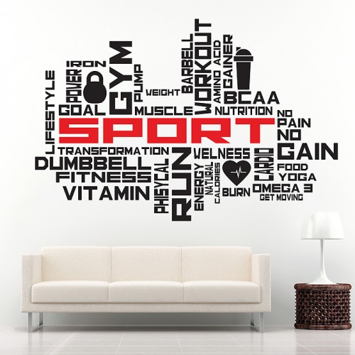 Fitness Sport Word Cloud Wortwolke Wandaufkleber Wandtattoo 